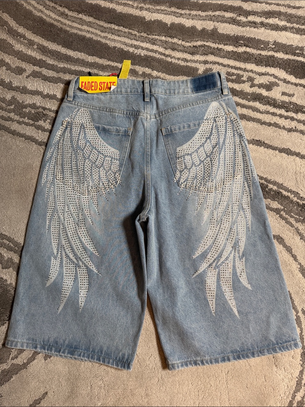 Women's Light Blue Angel Wings Denim Bermuda Shorts